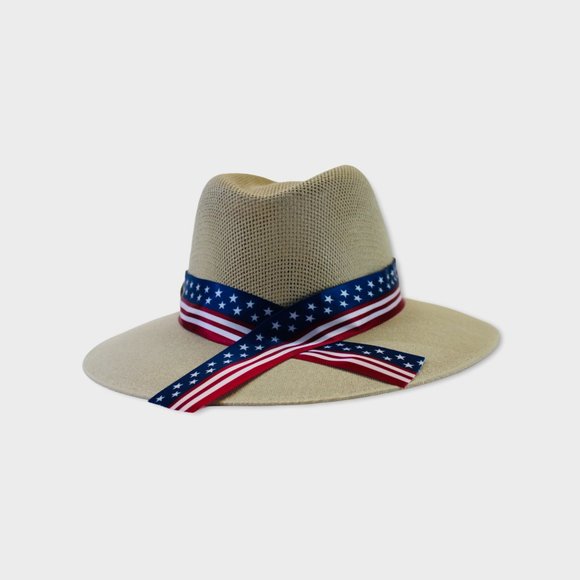 Panama Hat Xeal Men & Women NEW! Light Brown in color , Straw, USA Flag Band - Picture 4 of 8